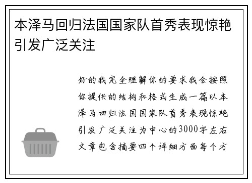 本泽马回归法国国家队首秀表现惊艳引发广泛关注